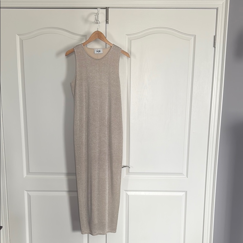 Wallis Elegant Metallic Sleeveless Maxi Dress,Size 14, Shimmer